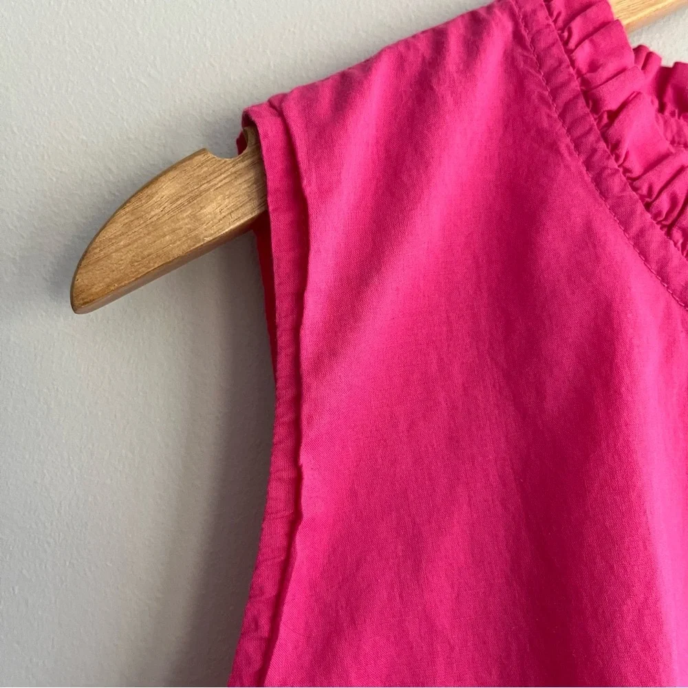 J. Crew Hot Pink Sleeveless Ruffle-Neck Tank with Orange Floral Trim 3X